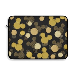 Disney Black & Gold Polka Dot Laptop Sleeve, Disney Laptop Case, Laptop Cover, Disney Office, Disney Desk Accessories, Minnie Mouse Case