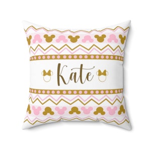 Aztec Print Disney Throw Pillow, Mickey Pillow, Minnie Cushion, Geometric Print, Disney Decorative Pillow Case, Disney Home Decor, Pink Gold