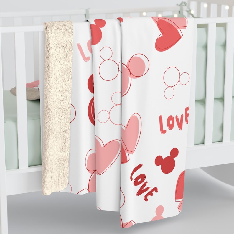 Mickey Valentijnsdagdeken, Disney sherpafleecedeken, Disney-bankdeken, Mickey Mouse Throw-deken, Disney-huisdecor, VDay, harten afbeelding 8