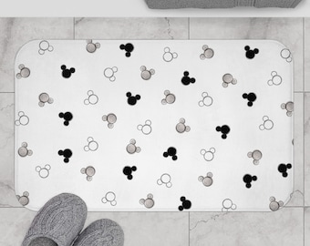 Mickey Monochrome Bath Mat, Anti-Slip Rug, Bathroom Decor, Home Decor, Bathroom Rug, Bathroom Collection, Hidden Mickey, Housewarming Gifts