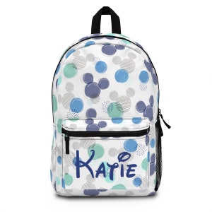 Personalized Disney Backpack, Blue Polka Dots, Disney All Over Print Backpack, Disney School Bag, Disney Vacation Bag, Disney Park Bag, Gift