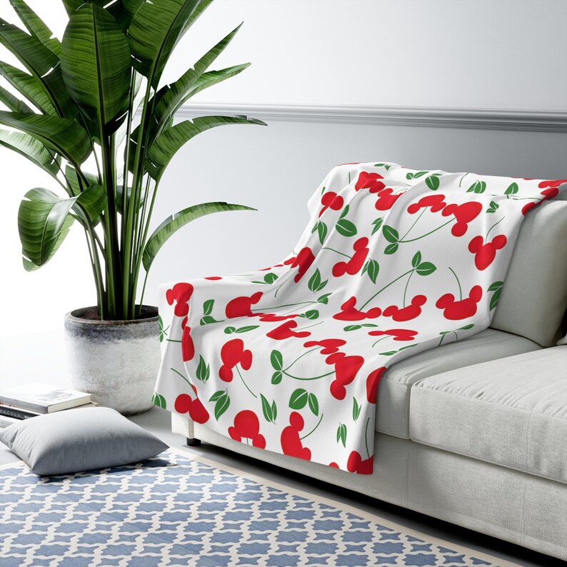 Mickey Cherries Blanket, Disney Sherpa Fleece Blanket, Couch Blanket, Minnie Mouse Throw, Disney Home Decor, Disney Gifts, Home Accessories image 5