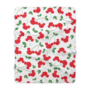Mickey Cherries Blanket, Disney Sherpa Fleece Blanket, Couch Blanket, Minnie Mouse Throw, Disney Home Decor, Disney Gifts, Home Accessories image 2