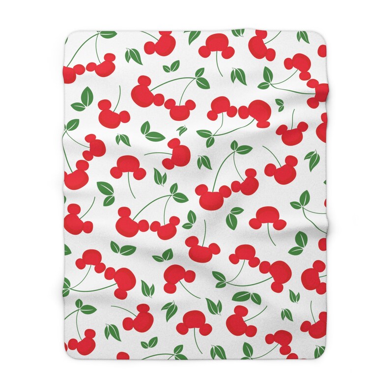 Mickey Cherries Blanket, Disney Sherpa Fleece Blanket, Couch Blanket, Minnie Mouse Throw, Disney Home Decor, Disney Gifts, Home Accessories image 2