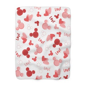 Mickey Valentijnsdagdeken, Disney sherpafleecedeken, Disney-bankdeken, Mickey Mouse Throw-deken, Disney-huisdecor, VDay, harten afbeelding 2