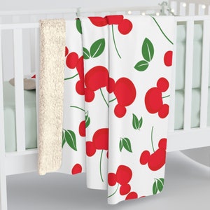 Mickey Cherries Blanket, Disney Sherpa Fleece Blanket, Couch Blanket, Minnie Mouse Throw, Disney Home Decor, Disney Gifts, Home Accessories image 3