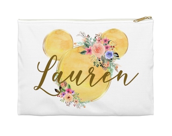 Personalized Yellow Mickey Accessory Pouch, Disney Cosmetic Bag, Mickey Bag, Disney Travel Bag, Disney Bag, Disney Case, Disney Accessories