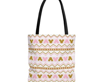 Torba płócienna z nadrukiem Aztec Disney, torba Mickey, torba Minnie, torba na zakupy Mickey Mouse, pomysł na prezent Disney, torba parkowa, geometryczna, różowa torba