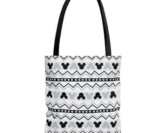 Aztec Print Disney Canvas Tote Bag, Mickey Bag, Minnie Tote Bag, Mickey Mouse Einkaufstasche, Disney Geschenkidee, Park Tasche, Geometrisch, Schwarze Tasche