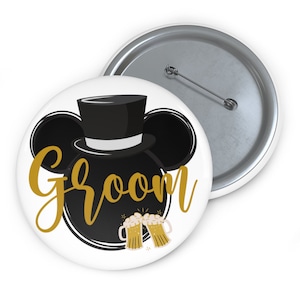 Disney Bachelor Pin Button, Mickey Pin Badge, Mickey Pins, Disney Custom Pins, Disney Celebrating Badges, Groom, Disney Bachelor, Groom Crew