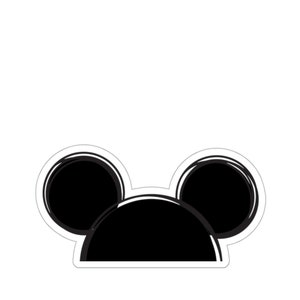 Op de afbeelding: Zwart-witte illustratie van Mickey Mouse oren.