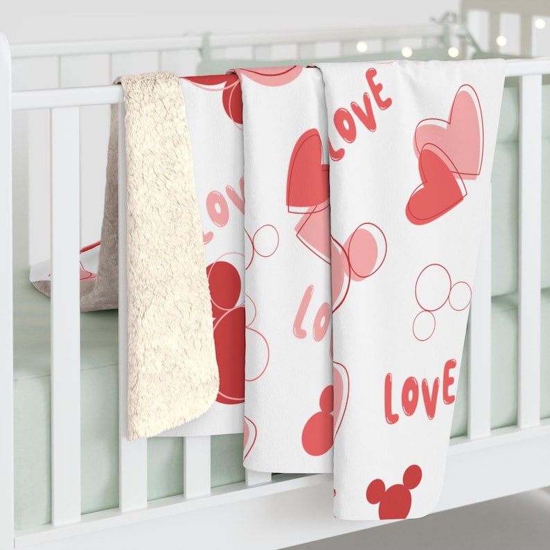 Mickey Valentijnsdagdeken, Disney sherpafleecedeken, Disney-bankdeken, Mickey Mouse Throw-deken, Disney-huisdecor, VDay, harten afbeelding 3
