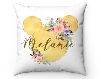 Disney Personalized Yellow Watercolour Throw Pillow, Disney Pillow, Disney Cushion, Disney Home Decor, Disney Accessory, Disney Gift Idea