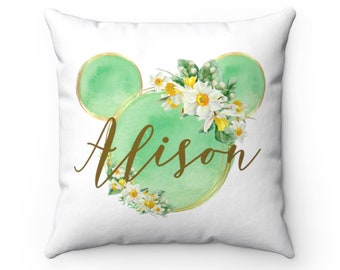 Disney Personalized Green Watercolour Throw Pillow, Disney Pillow, Disney Cushion, Disney Home Decor, Disney Accessories, Disney Gift Idea
