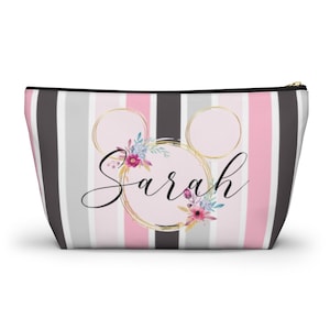 Striped Minnie Accessory Pouch, Disney Cosmetic Bag, Mickey Bag, Disney Travel, Disney Pencil Case, Disney Accessories, Pink, Personalized