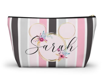 Gestreepte Minnie Accessoire Pouch, Disney Cosmetische Tas, Mickey Tas, Disney Reizen, Disney Pencil Case, Disney Accessoires, Roze, Gepersonaliseerde