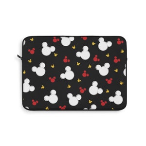 Custodia per laptop disney con sfondo nero, custodia per laptop Disney, cover per laptop, Disney Office, accessori per scrivania Disney, mouse Minnie, borsa Disney