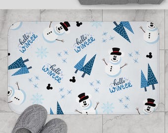 Mickey Snowman Bath Mat, Anti-Slip Rug, Bathroom Decor, Home Decor, Bathroom Rug, Bathroom Collection, Hidden Mickey, Holidays, Winter Decor