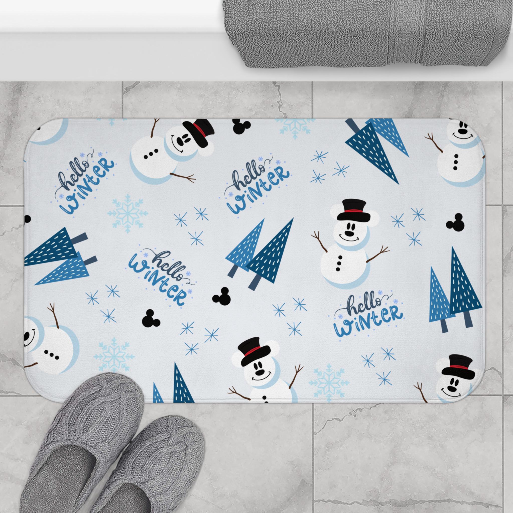 Discover Mickey Snowman Bath Mat, Winter Bathroom Decor, Home Bathroom Rug