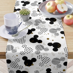 Corredor de mesa de bolinhas Mickey, cozinha Disney, decoração de casa Disney, jogo americano Mickey, roupa de mesa, decoração de mesa, talheres Disney, preto e dourado