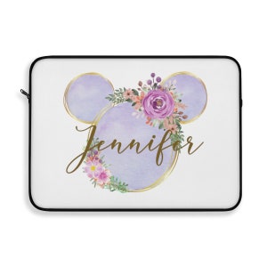 Custodia personalizzata per laptop Disney color viola ad acquerello, custodia per laptop Disney, copertina per laptop Disney, ufficio Disney, accessori da scrivania Disney, custodia