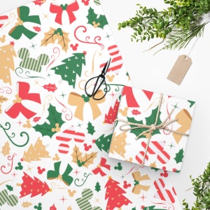 Disney Christmas Wrapping Paper, Hidden Mickey Gift Wrap, Santa Gift, Minnie Wrapping Paper, Disney Holidays Decor, Disney Christmas