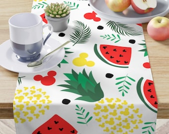 Camino de mesa con frutas ocultas de Mickey, cocina de Disney, decoración del hogar de Disney, mantel individual de Mickey, lino, decoración de mesa, sandía, piña, verano