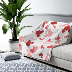 Mickey Valentijnsdagdeken, Disney sherpafleecedeken, Disney-bankdeken, Mickey Mouse Throw-deken, Disney-huisdecor, VDay, harten afbeelding 4