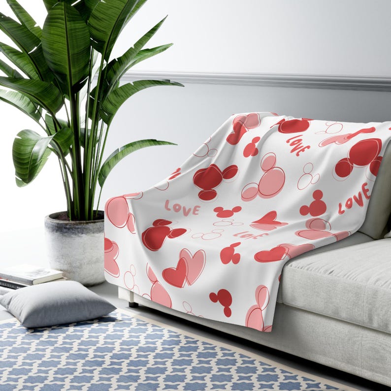 Mickey Valentijnsdagdeken, Disney sherpafleecedeken, Disney-bankdeken, Mickey Mouse Throw-deken, Disney-huisdecor, VDay, harten afbeelding 4