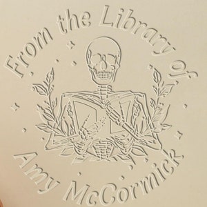 Library Skull Embosser, Custom Book Embosser,Skeletons Clutching Book, Personalized Design, Gift for book lover,A passionate book enthusiast