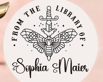 Moths book embosser, Custom Library embosser, Collection book stamp, Moth design, Bookmarks, Personalized Book Stamp, Book lover gift