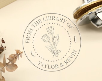 From the Library of Tulip Stamp, Custom Self inking Stamp, Personalized Name Rubber Stamp, Gift for book lover & Teacher