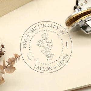 From the Library of Tulip Stamp, Custom Self inking Stamp, Personalized Name Rubber Stamp, Gift for book lover & Teacher