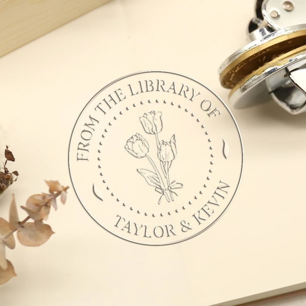 From the Library of Tulip Stamp, Custom Self inking Stamp, Personalized Name Rubber Stamp, Gift for book lover & Teacher