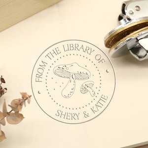 Library of Mushroom Stamp, Ex Libris Self Ink Stamper, Personalized Name stamp, Best gift for book lover