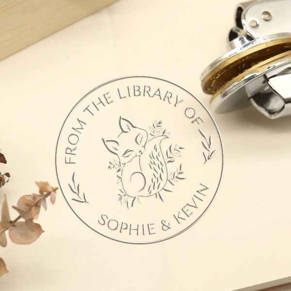 Custom Fox Stamp, From the Library of Name Seal Stamp, Personalized Logo Embosser, Gift for book lover/Reader