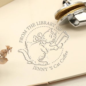 Custom Embosser Seal Stamp,Cute kitten loves to read, Personal Library Embosser,Wedding Custom Embosser, Nice gift for book lover!