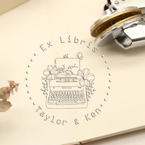 Custom Typewriter & Flower Embosser Seal Stamp,from the library embosser, Personalized Book Embosser, Logo Embosser,Best gift for book lover