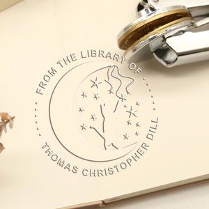 Cat with star and moon Embosser Seal Stamp,From the library\Ex Libris embosser,Personalized Book Embosser, Logo Embosser,, gift for bookworm