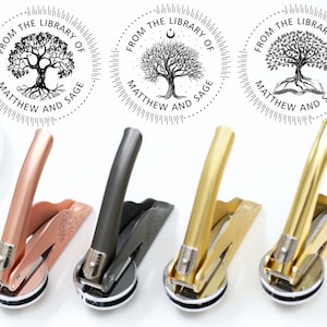 Embosser levensboom, Embosser stamboombibliotheek, aangepaste boomontwerp, boekembosser, gepersonaliseerde postzegels, cadeau boekenliefhebber