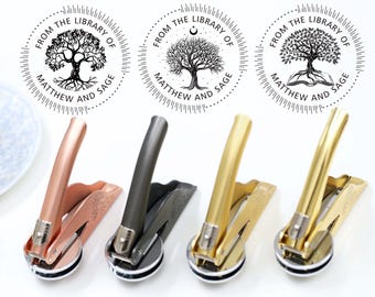 Timbro a rilievo Albero della vita, Timbro a rilievo Biblioteca dell'albero genealogico, Disegno personalizzato dell'albero, Timbro a rilievo per libri, Timbri personalizzati, Regalo per amanti dei libri
