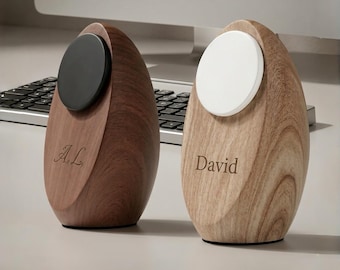 Walnut & Oak Magnetic Wireless Charger Stand, Wooden MagSafe Charging Dock, Minimalist Desk Phone Holder, Wooden iPhone Stand, Custom Gift
