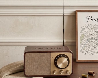 Personalized Retro Wooden Radio – Personalized Vintage Bluetooth Speaker – Engraved Monogram – Floral Pattern