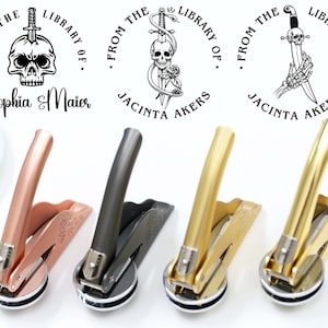 Sword Skull Library Stamp, Personalized Book embosser, Skeleton design, Custom Book Library Embosser, Ex Libris Book stamp, Book lover