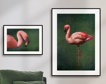 Poster Set grün - Poster Pink Flamingo - Bild smaragdgrün  - Poster Wohnzimmer - Poster 50x70cm- Bilder Galerie - Bilder gemalt - 2er Set