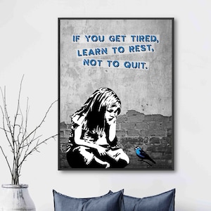 Banksy foto portret formaat - canvas street art modern - Banksy foto's met lijst groot - canvas foto's xxl - kunstdruk - meisjes cadeau