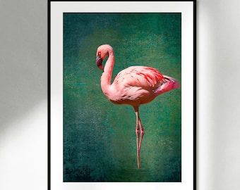 Poster Pink Flamingo I Emerald Green Poster I Modern Wall Decoration I Tropical Poster Green Pink I Art Print Flamingo I Poster Print Modern I 0024
