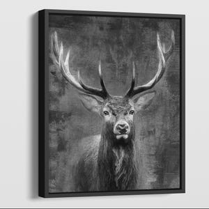 Hertenfoto zwart-wit - wandfoto hert - canvas portretformaat - canvas foto hert abstract - foto&#39;s met lijst - canvas foto xxl - 0019