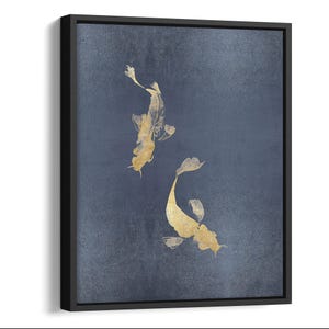 Canvas picture Koi fish - Koi canvas print in blue and gold - Modern wall picture for the living room | Canvas picture framed - Picture xxl - 0022