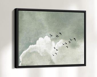 Clouds canvas print sage green – modern wall picture in natural tones for the living room | sage green wall art canvas print 038